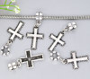 Picture of 10 PCs Zinc Based Alloy European Style Dangle Charm Beads For Bracelet Necklace Jewelry Making Cross Antique Silver Color 40mm x 17mm