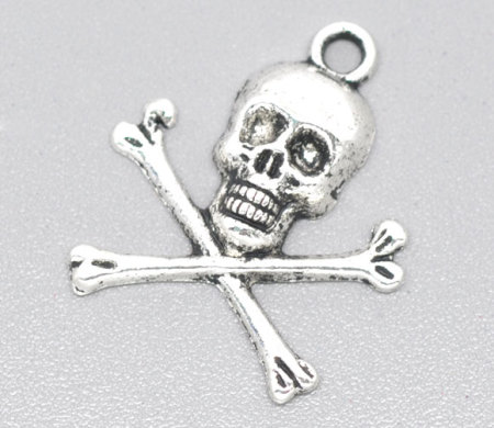Imagen de Colgantes Aleación del Metal Del Zinc de Cráneo Plata Antigua Rhinestone 24.0mm x 21.0mm, 30 Unidades