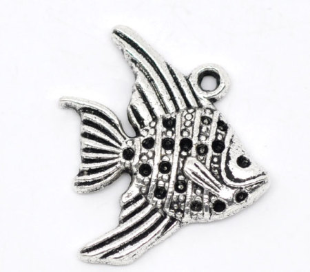 Antiksilber Fisch Anhänger Perlen Beads 21x19mm.Verkauft eine Packung mit 30