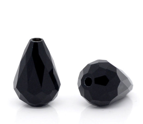 Picture of Crystal Glass Loose Beads Teardrop Black Faceted About 11mm x 8mm, Hole: Approx 1.2mm, 50 PCs