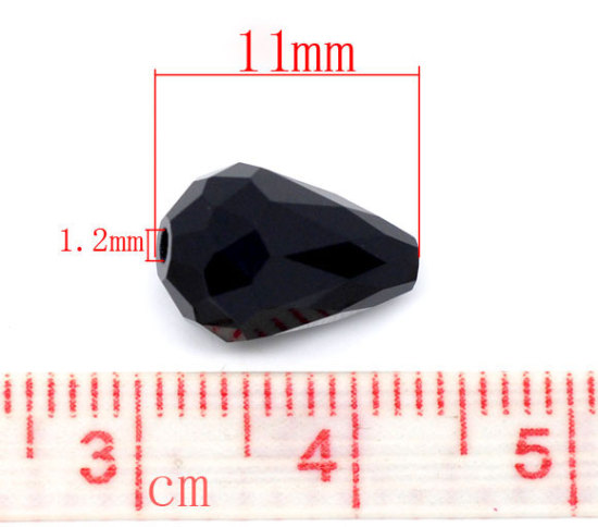 Picture of Crystal Glass Loose Beads Teardrop Black Faceted About 11mm x 8mm, Hole: Approx 1.2mm, 50 PCs