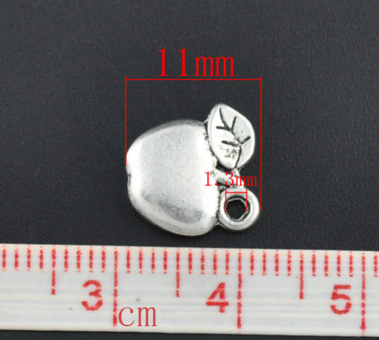 亜鉛合金 チャーム ペンダント 果物 リンゴ 銀古美 11mm x 11mm、 100 PCs の画像