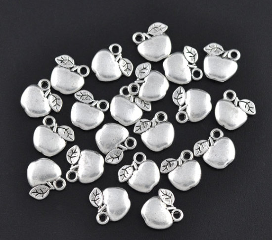 亜鉛合金 チャーム ペンダント 果物 リンゴ 銀古美 11mm x 11mm、 100 PCs の画像