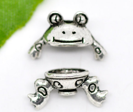 Picture of Zinc Based Alloy Beads Caps Frog Animal Antique Silver Color Pattern (Fit Beads Size: 8mm-10mm Dia.) 15mm x 9mm 15mm x 7mm, 10 Sets
