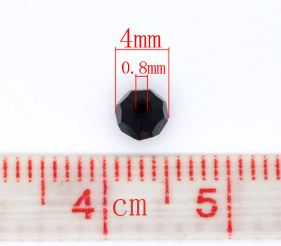 クリスタルガラスビーズ ボール 黒 ファセット・カット 約 4mm直径、 穴：約 0.8mm、 200 個 の画像