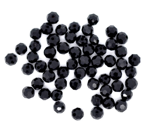 クリスタルガラスビーズ ボール 黒 ファセット・カット 約 4mm直径、 穴：約 0.8mm、 200 個 の画像
