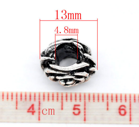 Immagine di 20 Pz Lega di Zinco Perline di Fascino con Foro Grande in Stile Europeo Argento Antico Rosa 13mm x 12mm, Foro:Circa 4.8mm