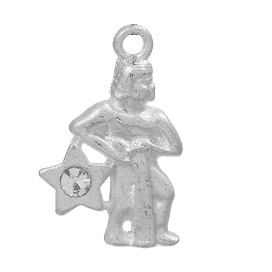 Imagen de Colgantes Aleación Constelación Argentado Rhinestone Blanco 26mm x 19mm, 30 Unidades