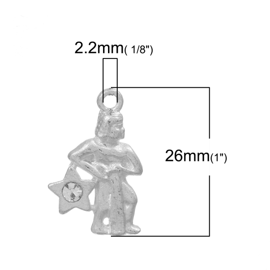 Imagen de Colgantes Aleación Constelación Argentado Rhinestone Blanco 26mm x 19mm, 30 Unidades