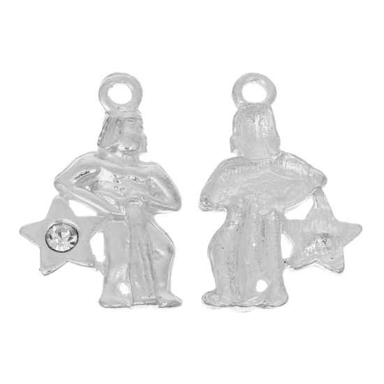 Imagen de Colgantes Aleación Constelación Argentado Rhinestone Blanco 26mm x 19mm, 30 Unidades