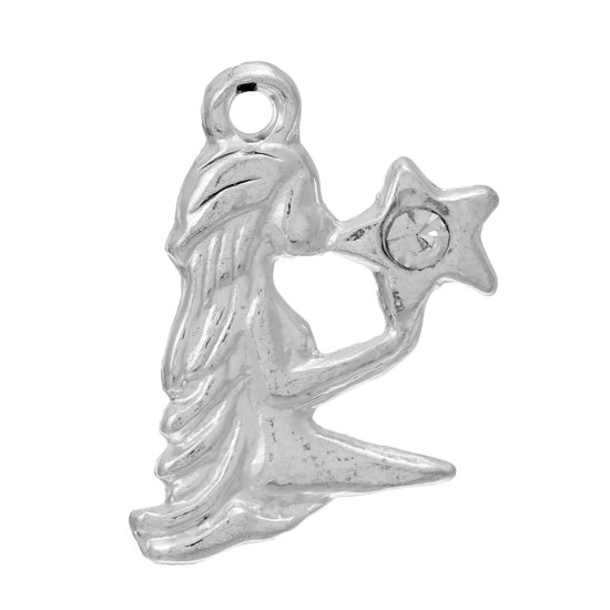 Immagine di Lega + Strass Charm Ciondoli Costellazione Argento Placcato Nulla Disegno Bianco Strass 24mm x 16mm, 30 Pz