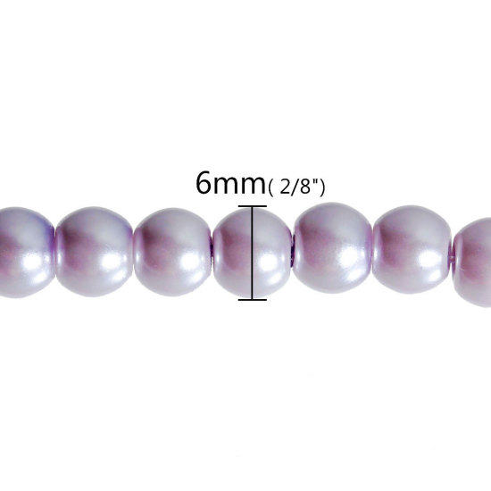 Image de Perles Imitation en Verre Rond Violet Nacré 8mm Dia, Taille de Trou: 1mm, 82cm long, 5 Enfilades (Env.110 Pcs/Enfilade)