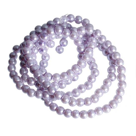 Image de Perles Imitation en Verre Rond Violet Nacré 8mm Dia, Taille de Trou: 1mm, 82cm long, 5 Enfilades (Env.110 Pcs/Enfilade)