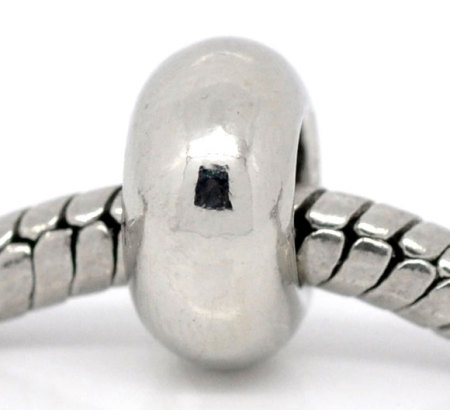 Bild von Zinklegierung European Stil Charm Großlochperlen Rund Silberfarben etwa 9mm D., Loch:Ca 4.7mm, 30 Stücke