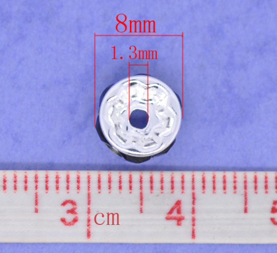 Imagen de Cuentas Espaciador Arandela Latón Ronda,Negro,Argentado Negro Rhinestone 8mm Diámetro, Agujero: acerca de 1.3mm, 100 Unidades