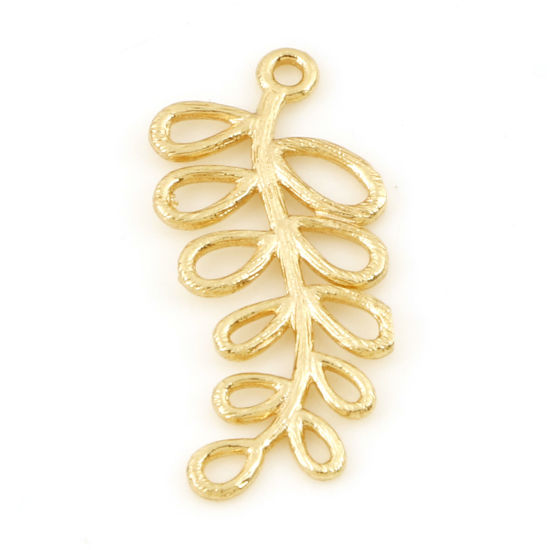 Image de Breloques en Laiton Branches Plaqué Or Véritable 18K Creux 23mm x 11mm, 2 Pcs