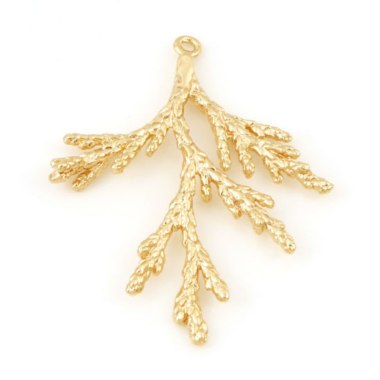 Image de Pendentifs en Laiton Plaqué Or Véritable 18K Feuilles 3D 3.6cm x 3cm, 2 Pcs