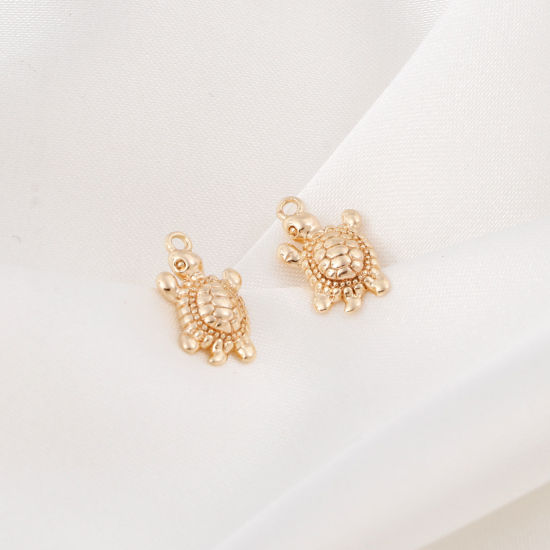 Bild von Messing Ozean Schmuck Charms 18K Echtgold plattiert Schildkroete 14mm x 8mm, 5 Stück