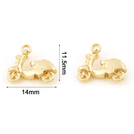 Picture of Brass Travel Charms 18K Real Gold Plated Motorcycle 3D 14mm x 11.5mm, 5 PCs