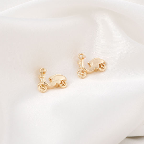 Bild von Messing Reise Charms 18K Echtgold plattiert Motorrad 3D 14mm x 11.5mm, 5 Stück