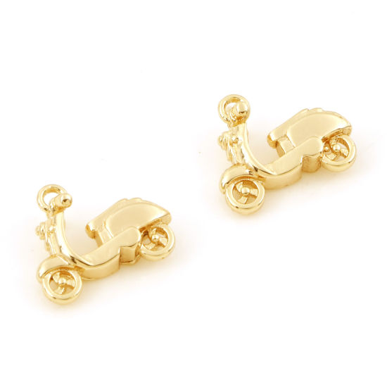 Picture of Brass Travel Charms 18K Real Gold Plated Motorcycle 3D 14mm x 11.5mm, 5 PCs