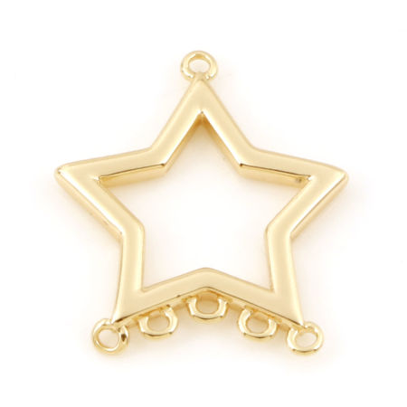Picture of Brass Galaxy Chandelier Connectors Pentagram Star 18K Real Gold Plated 16mm x 14mm, 2 PCs