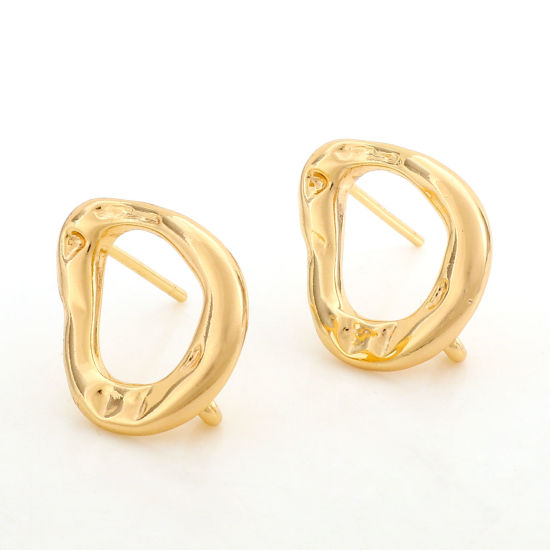 Immagine di Ottone Orecchini a Perno 18K Vero Oro Placcato Irregolare Goccia Con Loop 17mm x 13.5mm, Dimensione di Posta / Cavo: (20 misura), 2 Pz