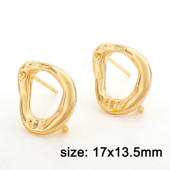 Immagine di Ottone Orecchini a Perno 18K Vero Oro Placcato Irregolare Goccia Con Loop 17mm x 13.5mm, Dimensione di Posta / Cavo: (20 misura), 2 Pz