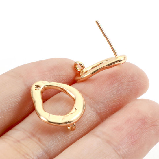 Immagine di Ottone Orecchini a Perno 18K Vero Oro Placcato Irregolare Goccia Con Loop 17mm x 13.5mm, Dimensione di Posta / Cavo: (20 misura), 2 Pz