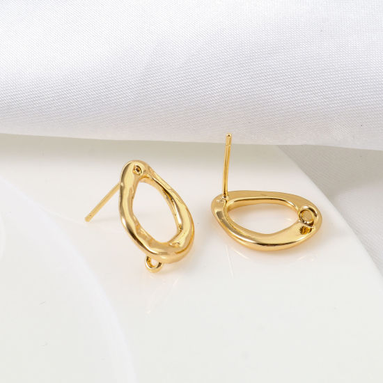 Immagine di Ottone Orecchini a Perno 18K Vero Oro Placcato Irregolare Goccia Con Loop 17mm x 13.5mm, Dimensione di Posta / Cavo: (20 misura), 2 Pz