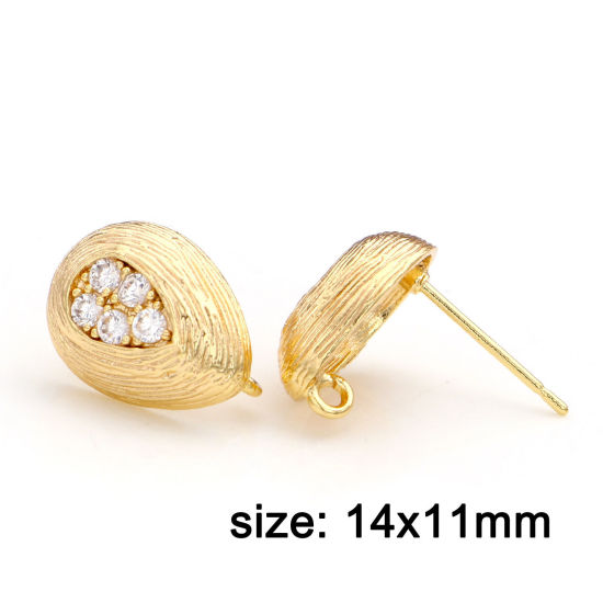 真鍮 イヤリング ピアス 18Kリアルゴールドメッキ 滴 ドロップ ループ付き クリアジルコン 14mmx 11mm、 ワイヤーサイズ: （21号）、 2 個 の画像