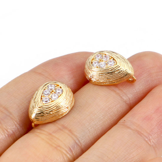 真鍮 イヤリング ピアス 18Kリアルゴールドメッキ 滴 ドロップ ループ付き クリアジルコン 14mmx 11mm、 ワイヤーサイズ: （21号）、 2 個 の画像