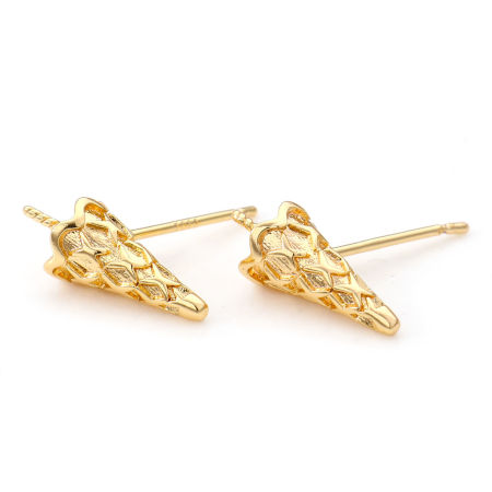 Image de 2 Pcs Boucles d'Oreilles Puces en Laiton Plaqué Or Véritable 18K Cône Avec Épingle à Bélière en Perles 14mm x 6mm, Epaisseur de Fil: 0.7mm(taille 21)