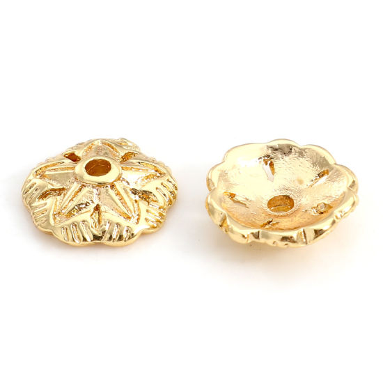 Picture of Brass Beads Caps Flower 18K Real Gold Plated Hollow (Fit 10mm Bead) 7.5mm x 7.5mm, 10 PCs