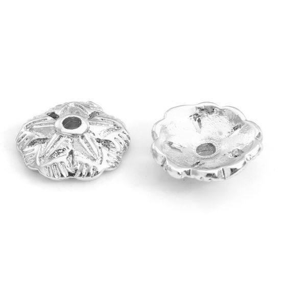 Picture of Brass Beads Caps Flower Real Platinum Plated Hollow (Fit 10mm Bead) 7.5mm x 7.5mm, 10 PCs