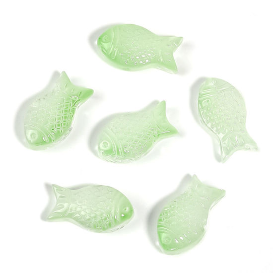 Imagen de Joyería del océano Cuentas para la Fabricación de Joyas con Dijes de Bricolaje Vidrio Murano de Pez , Blanco & Verde Degradado de Color 15mm x 8mm, 50 Unidades