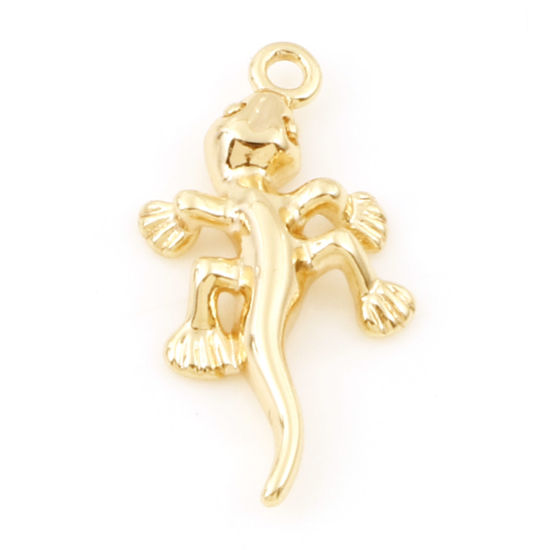 Picture of Brass Charms 18K Real Gold Plated Gecko 3D 17mm x 9mm, 5 PCs