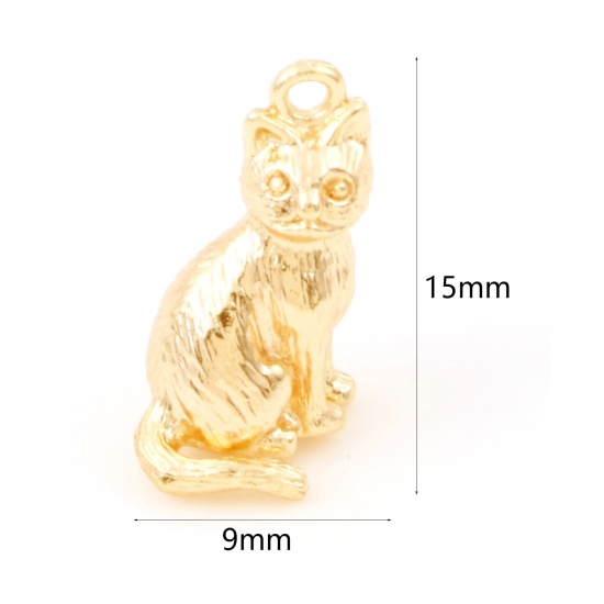 Picture of Brass Charms 18K Real Gold Plated Cat Animal 3D 15mm x 9mm, 2 PCs