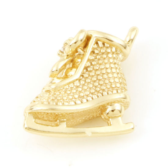 Immagine di Ottone Sport Charms Pattini da Ghiaccio 18K Vero Oro Placcato Cravatta a Farfalla 3D Trasparente Cubic Zirconiae 12mm x 11mm, 5 Pz