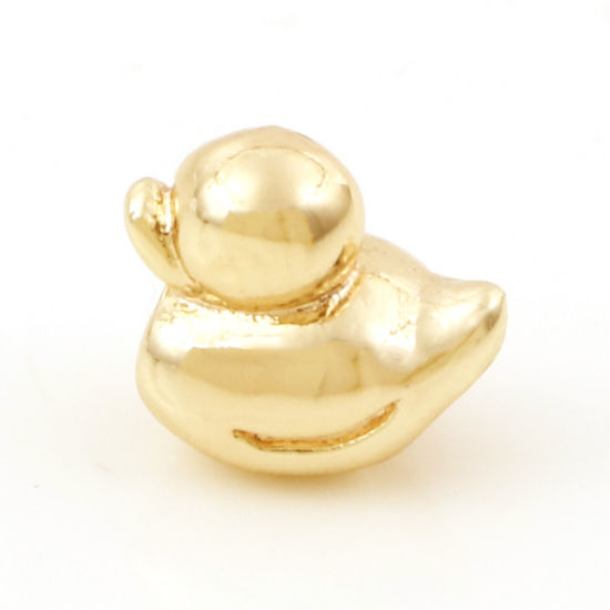 Image de Perles pour DIY Fabrication de Bijoux en Laiton Plaqué Or Véritable 18K Canard 3D Env. 9mm x 9mm, Trou: Env. 3mm, 2 Pcs