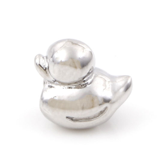 Image de Perles pour DIY Fabrication de Bijoux en Laiton Plaqué Platine Véritable Canard 3D Env. 9mm x 9mm, Trou: Env. 3mm, 2 Pcs