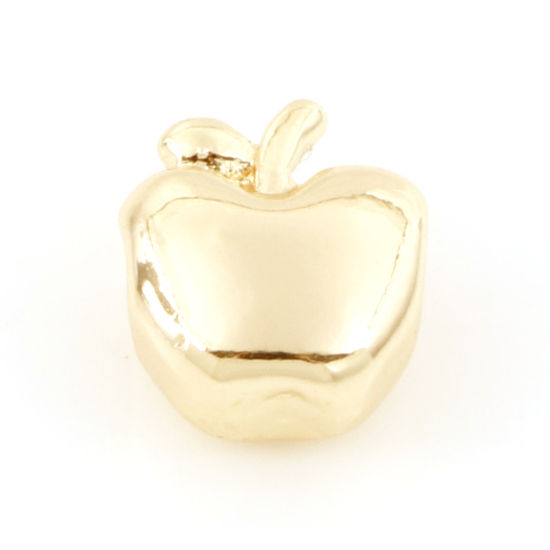 Immagine di Ottone Perline per la Creazione di Gioielli con Ciondoli Fai-da-te 18K Vero Oro Placcato Mela 3D Circa 10.5mmx 9mm, Foro:Circa 2.8mm, 2 Pz