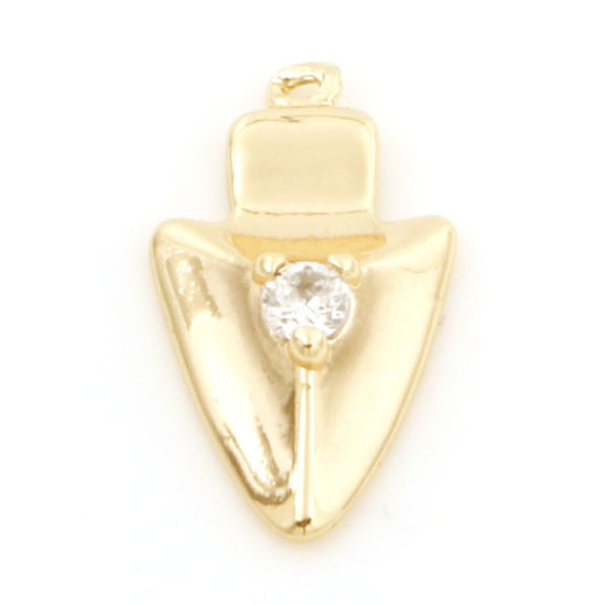 Image de Breloques en Laiton Pointe de Flèche Plaqué Or Véritable 18K Micro Pave à Zircone Cubique Clair 16mm x 8.5mm, 2 Pcs