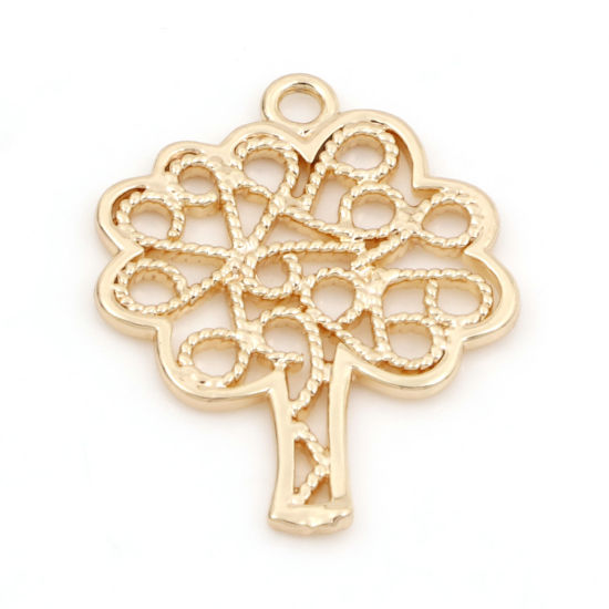 Bild von Messing Charms 18K Vergoldet Baum Hohl 25mm x 20mm, 2 Stück