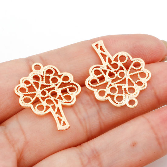 Picture of Brass Charms 18K Real Gold Plated Tree Hollow 25mm x 20mm, 2 PCs