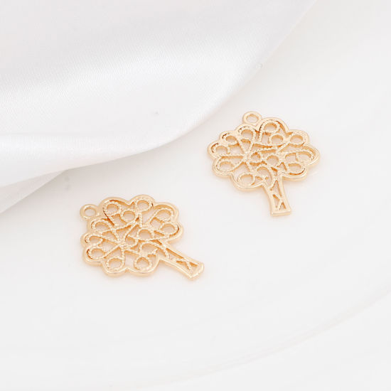 Image de Breloques en Laiton Arbre Plaqué Or Véritable 18K Creux 25mm x 20mm, 2 Pcs