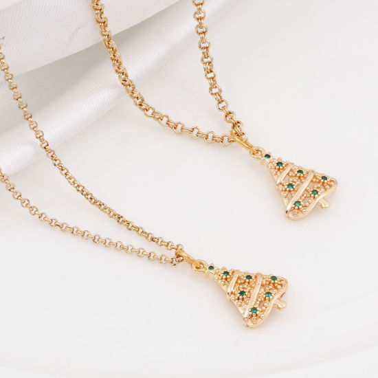 Изображение Латунь Подвески Рождественская елка 18K настоящее золото с покрытием Бижутерия усыпанная мелким фианит Зеленый Искусственный Циркон 18.5мм x 12мм, 2 ШТ