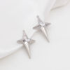 Picture of Brass Galaxy Pendants Real Platinum Plated Star Clear Cubic Zirconia 3cm x 1.8cm, 2 PCs