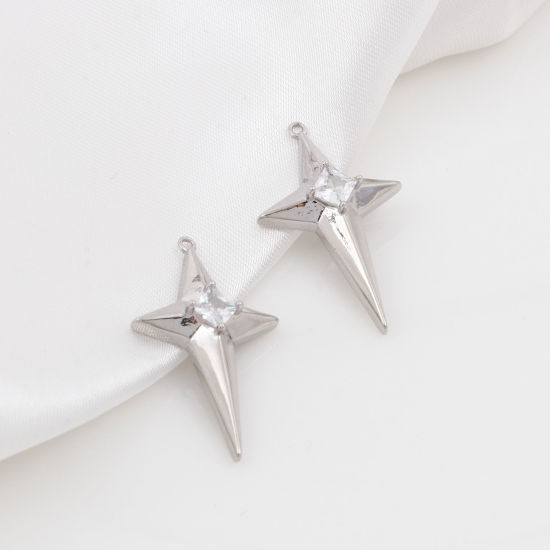 Изображение Латунь галактика Подвески Звезда Настоящее платиновое покрытие Прозрачный Искусственный Циркон 3см x 1.8см, 2 ШТ