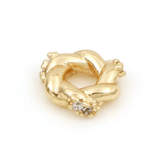 Immagine di Ottone & Zircone Cubico Perline Distanziatrici per Gioielli Fai-da-te che Fanno Risultati 18K Vero Oro Placcato Trasparente Intrecciato Anello 3D Circa 8mm Dia, Foro:Circa 2.8mm, 2 Pz